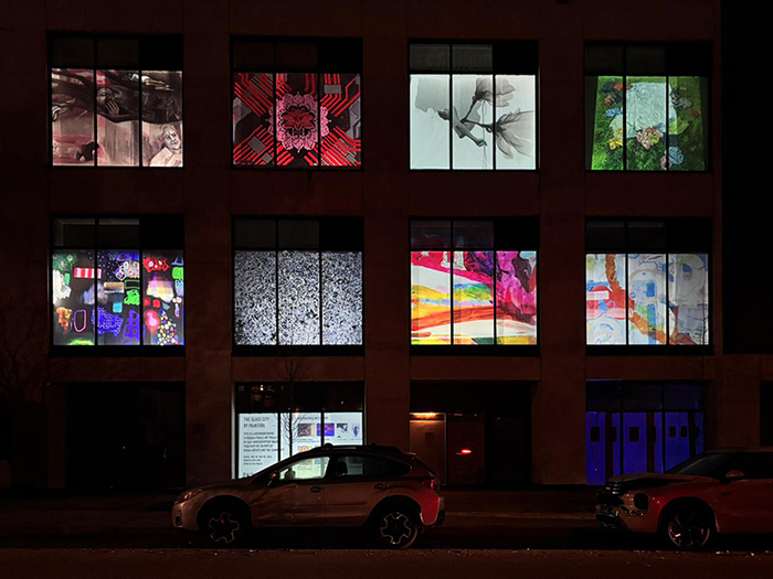 Photo onsite at 1310 Adanac in East Vancouver - the public art project The Glass City by Painter8